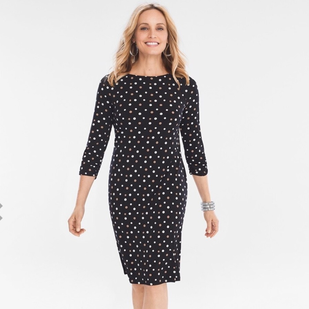Chicos Black Polka Dot Dress NEW